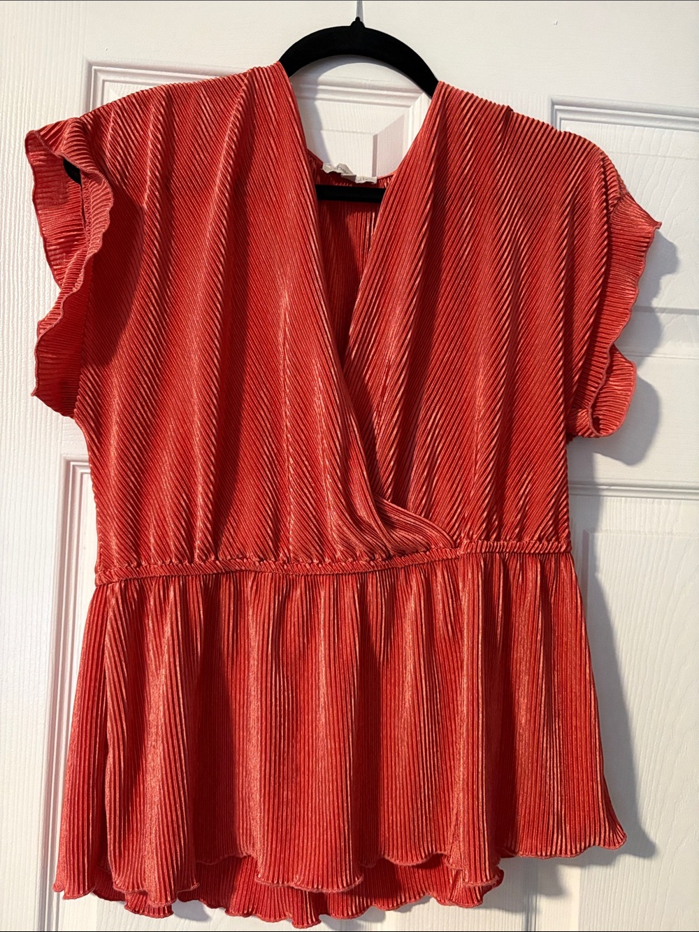 Chenault Red Pleated Faux-Wrap Midi Dress